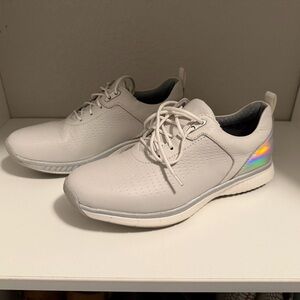 Johnston & Murphy White Lace-Up Sneakers with Iridescent Heel Accent